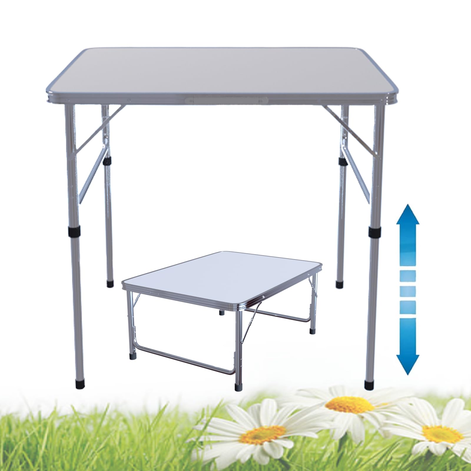 Table de jardin portable à hauteur réglable avec plateau robuste blanc 75x50 cm