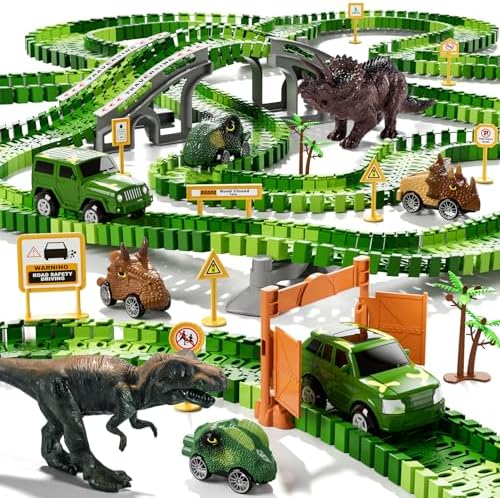 iHaHa 169 PCS Dinosaur Race Car Track Toys for Kids Toddler Boys Ages 1-3 3-5 4-7, Dinosaur Race Tracks Toys with Light, Sound & Spray, Birthday Dinosaur Toys Gifts for 2 3 4 5 Year Old Boys