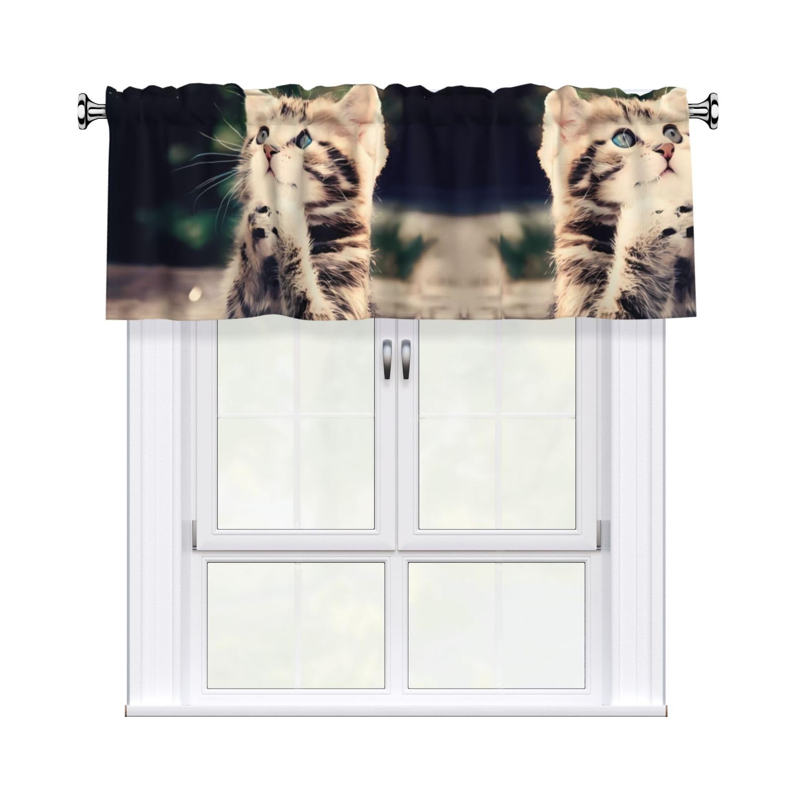 YYHHAOFA Cat Prints Durable Kitchen Window Layer – 54x18 Inch 100% Polyester Valance with Precision Construction