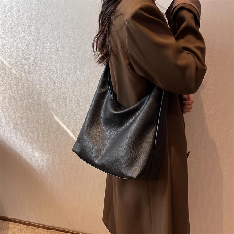 Crescent Tote Bag Slouchy Hobo Bag PU Shoulder Bag Solid Color Commuting Bag Purse with Adjustable Shoulder Strap for Women4