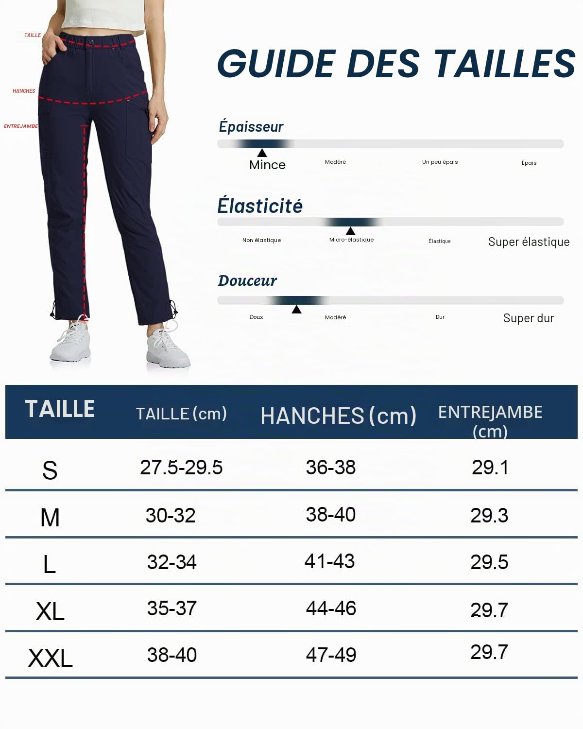 GymBrave Pantalon de Randonnée pour Femmes Léger Séchage Rapide Été Cargo Imperméable Montagne Pantalon Travail 3/4 Extensible avec Poche Zippée