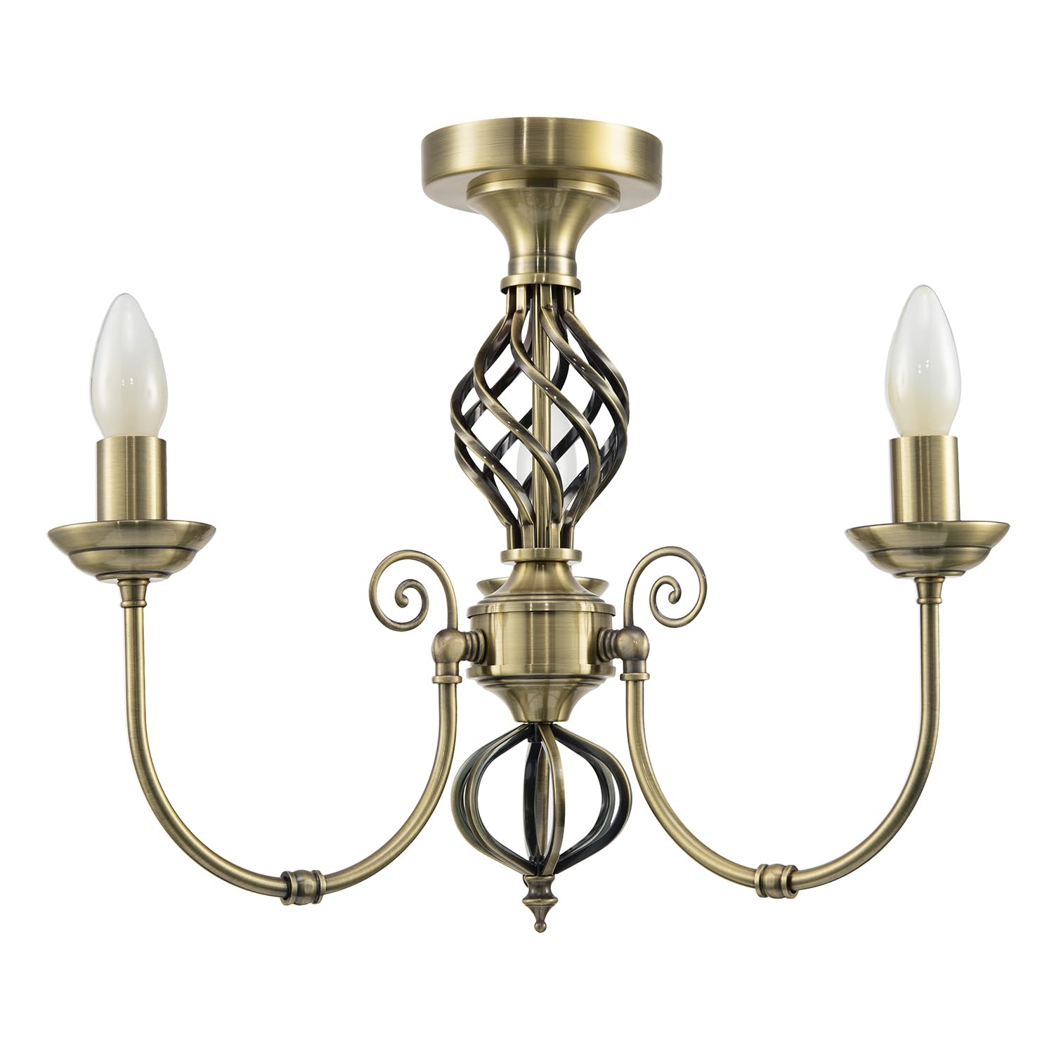 Happy Homewares Traditional Classic Chandelier Semi Flush Ceiling Light with Twisted Knot - Metallic Gold - 38cm H x 47cm W