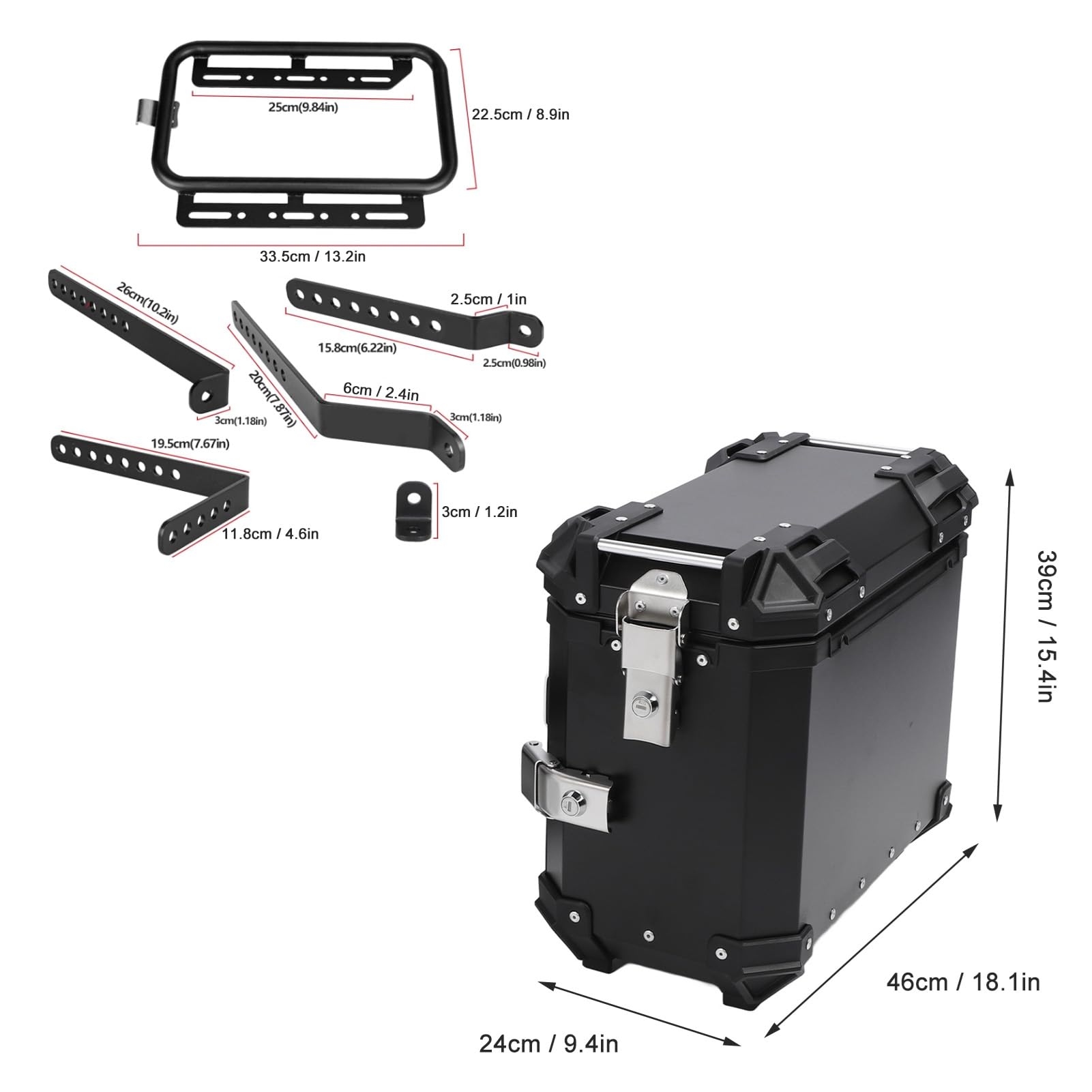 Drfeify Universeller Motorrad-Seitenkoffer, Aluminiumlegierung, Harte Seitenbox, 35 L, mit Schlosshalterung, Wasserdicht, Staubdicht, Reflektierendes Design für Tourenfahrer für (Black)