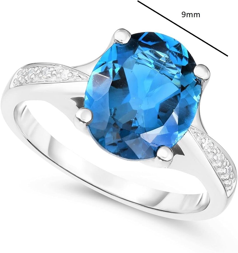 Genuine London Blue Topaz 4-1/4 Ct Ring with Diamond in 14K White Gold. Size 7 - Image 3