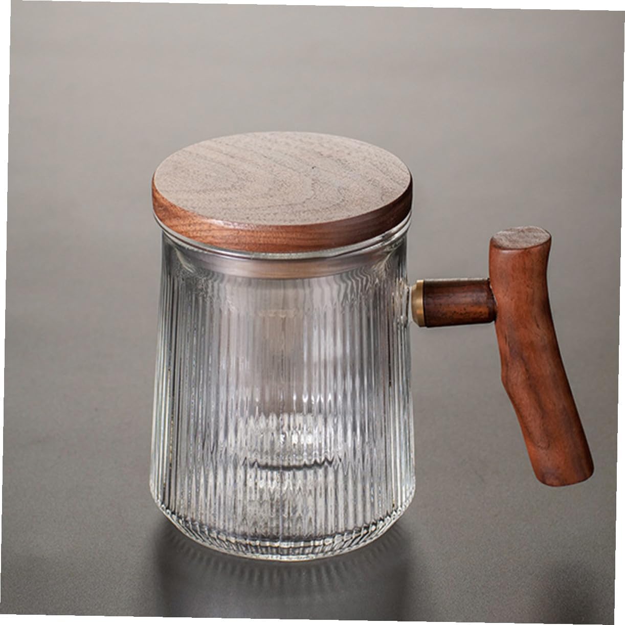 COLLBATH Vertical Striped Glass Tea Cup with Handle 380ml Vintage Glass Tea Infuser Mug Set with Lid Brewing at Home and Office