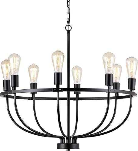 Miniatura 2 de AMZASA Lámpara de araña industrial negra con 8 luces para comedor, dormitorio, sala de estar, cocina, vestíbulo, certificación UL