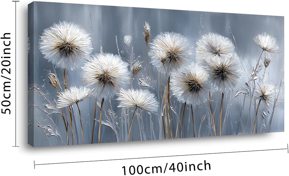 Ggaafet White Dandelion Wall Art for Bedroom Canvas Oil Painting Prints Beautiful Dream Flower Floral Blooming Art Deco Modern Artwork Office Family Dining Room Decor