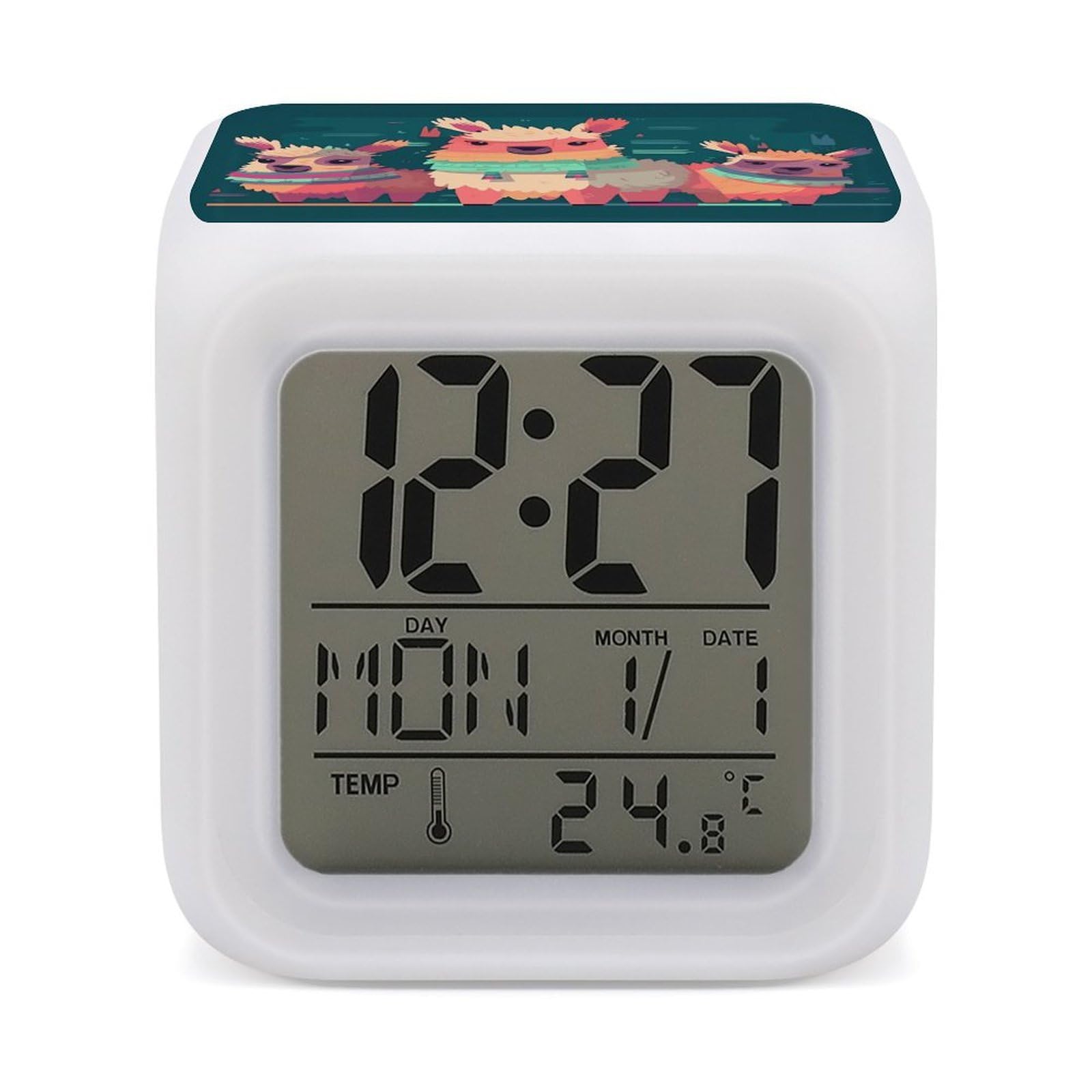FekiLoot Cute Llama Cartoon Alarm Clock for Heavy Sleepers Wake Up Digital Clock with 7 Color Changing Night Light Super Loud Digital Alarm Clocks Small Machine Alarm Clocks