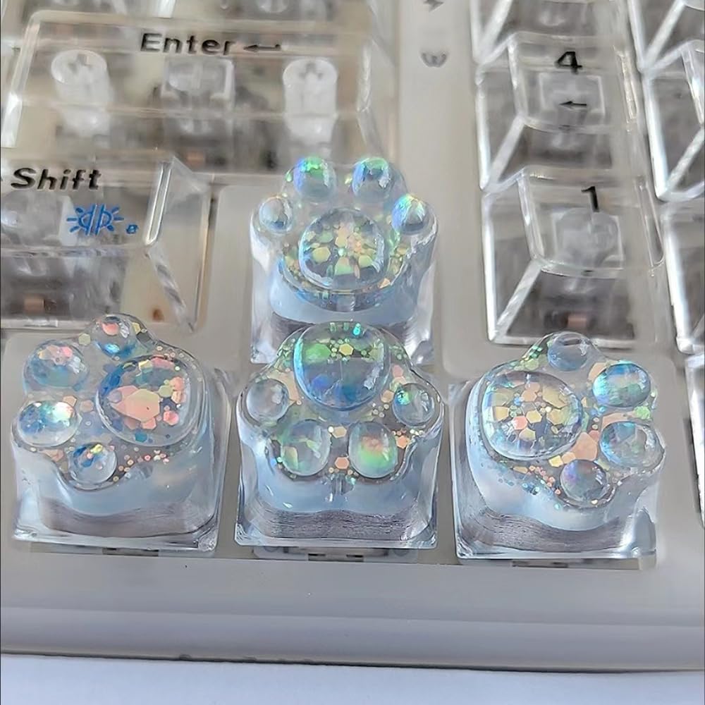 4 Keys Cat Claw Keycaps Transparent Backlight Resin ESC Keycap Replacement for Cherry MX Switch Mechanical Keyboard DIY Decoration