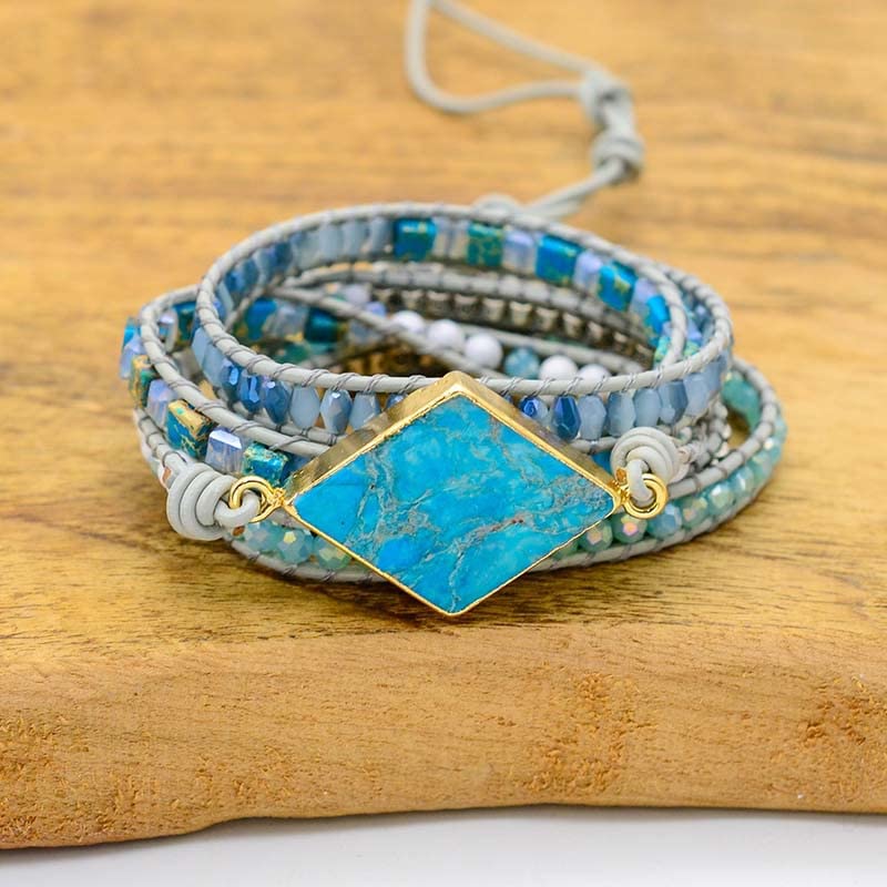 Image of Boho Wrap Bracelet for Women, Handmade Natural Imperial Jasper Multi-Layer Stone Beaded Bracelet, Bohemian Healing Crystal Stone Jewelry Gifts