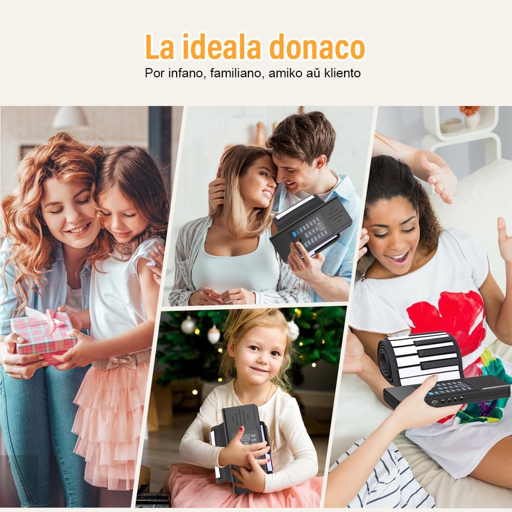 Piano enrollable de 88 teclas, piano recargable portátil mejorado, auriculares MP3 Bluetooth, entrada USB, salida MIDI, 128 ritmos, para vacaciones como el mejor regalo