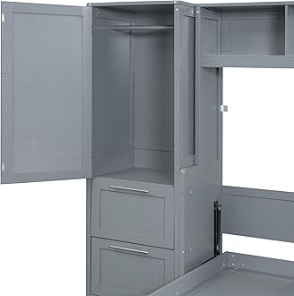 Bekeknlny Queen Size Murphy Bed Wall Bed with Closet and Drawers, Foldable Platform Bed Folded into Cabinet, Muti-Functional Designed for Home Office (Gray/L1, Queen)