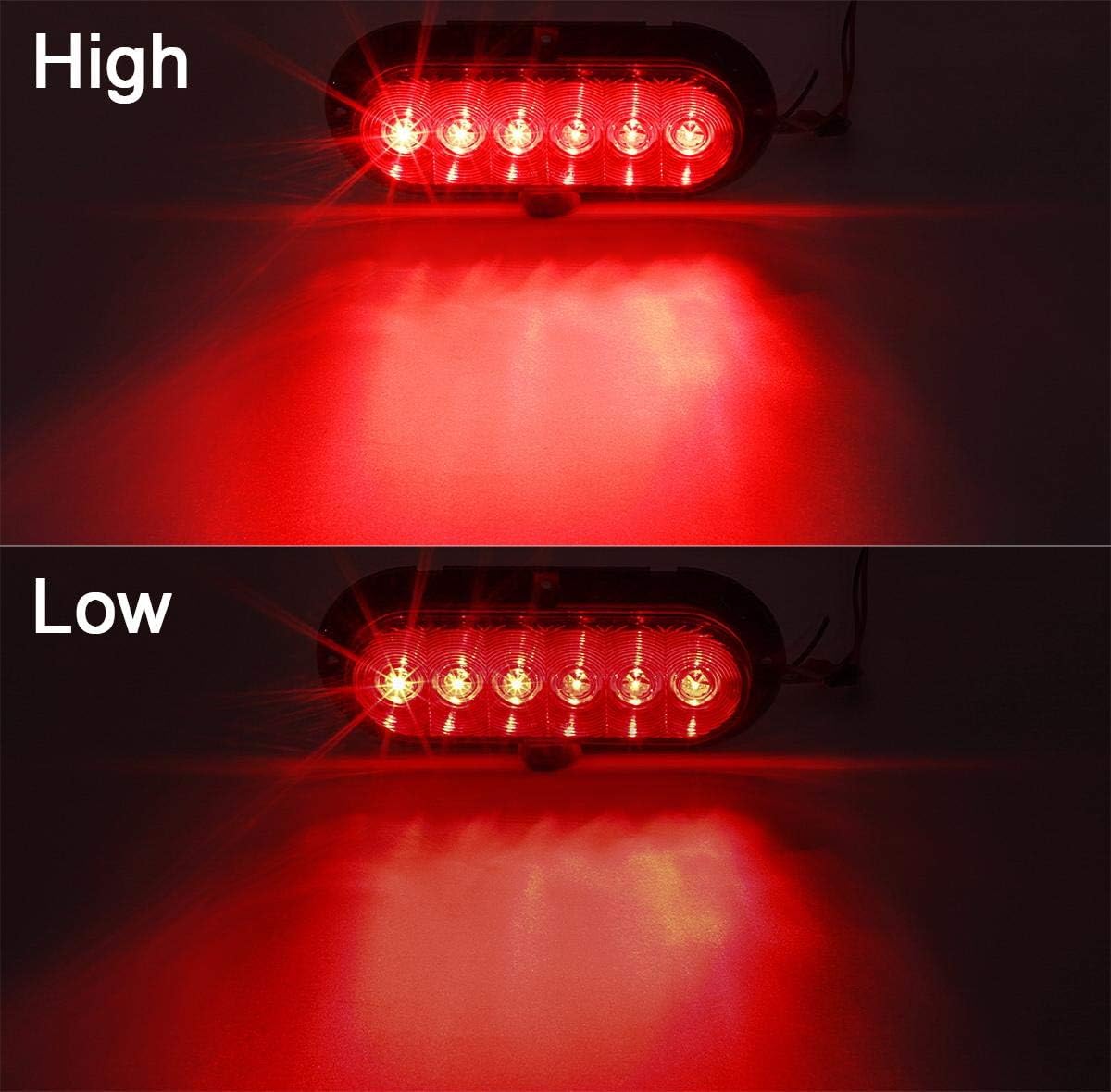 Partsam 2PCS Trailer Truck Boat Bus Red LED 6" Inch Oval Stop Turn Tail Brake Light DOT Certified Marker Lights Sealed Surface Mount 12V Waterproof IP65 Replacement for Trailer RV Trucks