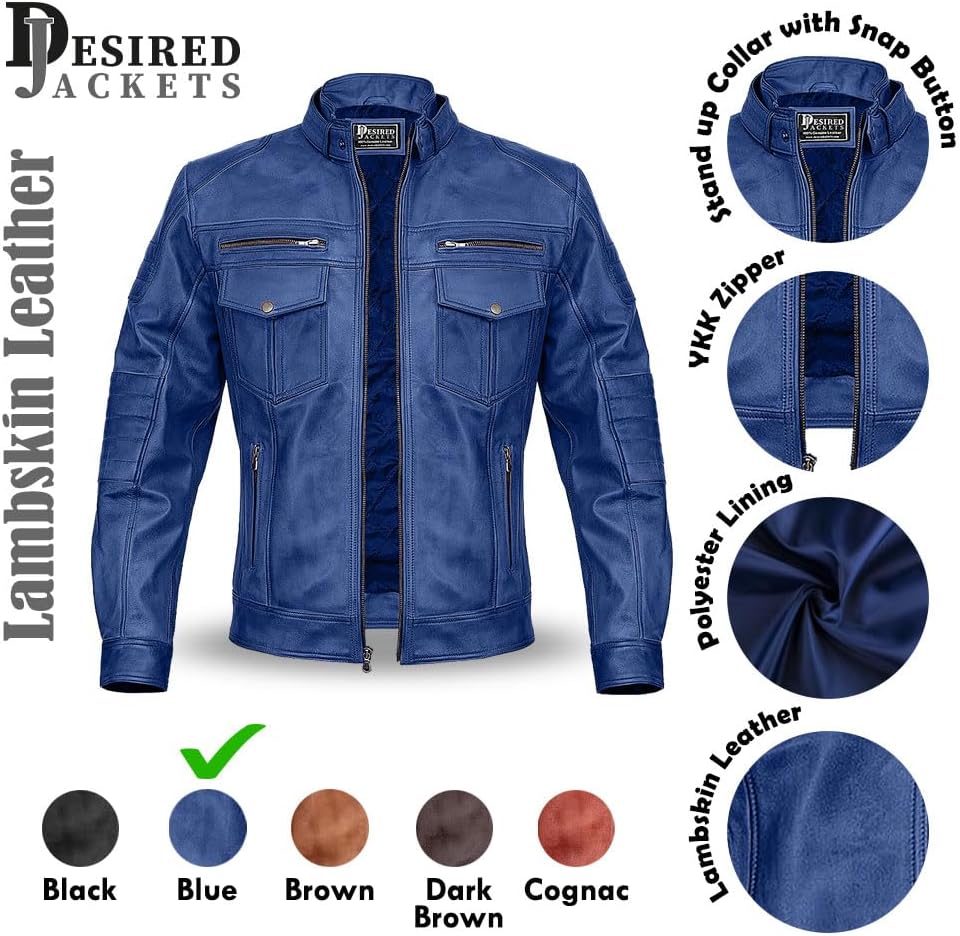 Men Cafe Racer Motorcycle Style Solid Leather Jacket Slim Fit Motorcycle Brown Cafe Racer Leather Jacket
