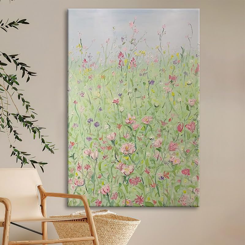 Tableau abstrait pour sublimer un mur vide avec des fleurs roses - 3