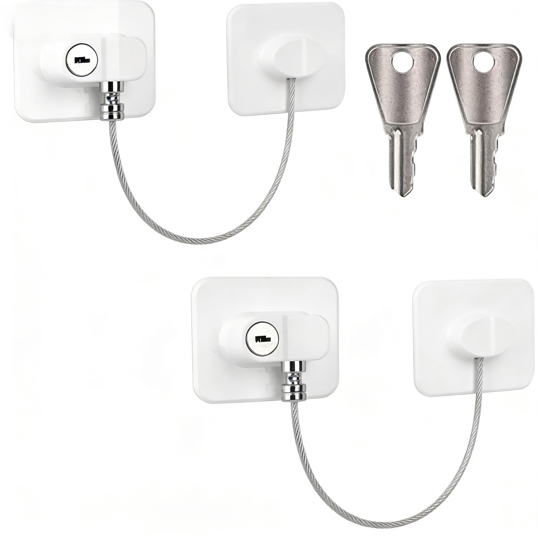 JAONLD 2 Stück Kühlschrankschloss Ohne Bohren Weiß Kindersicherung Fenster mit Selbstklebendem Kleber Bringen Sie zwei Schlüssel Schrank TürenKindern,Haustierschlösser für Kühlschränke,Türen,Schränke