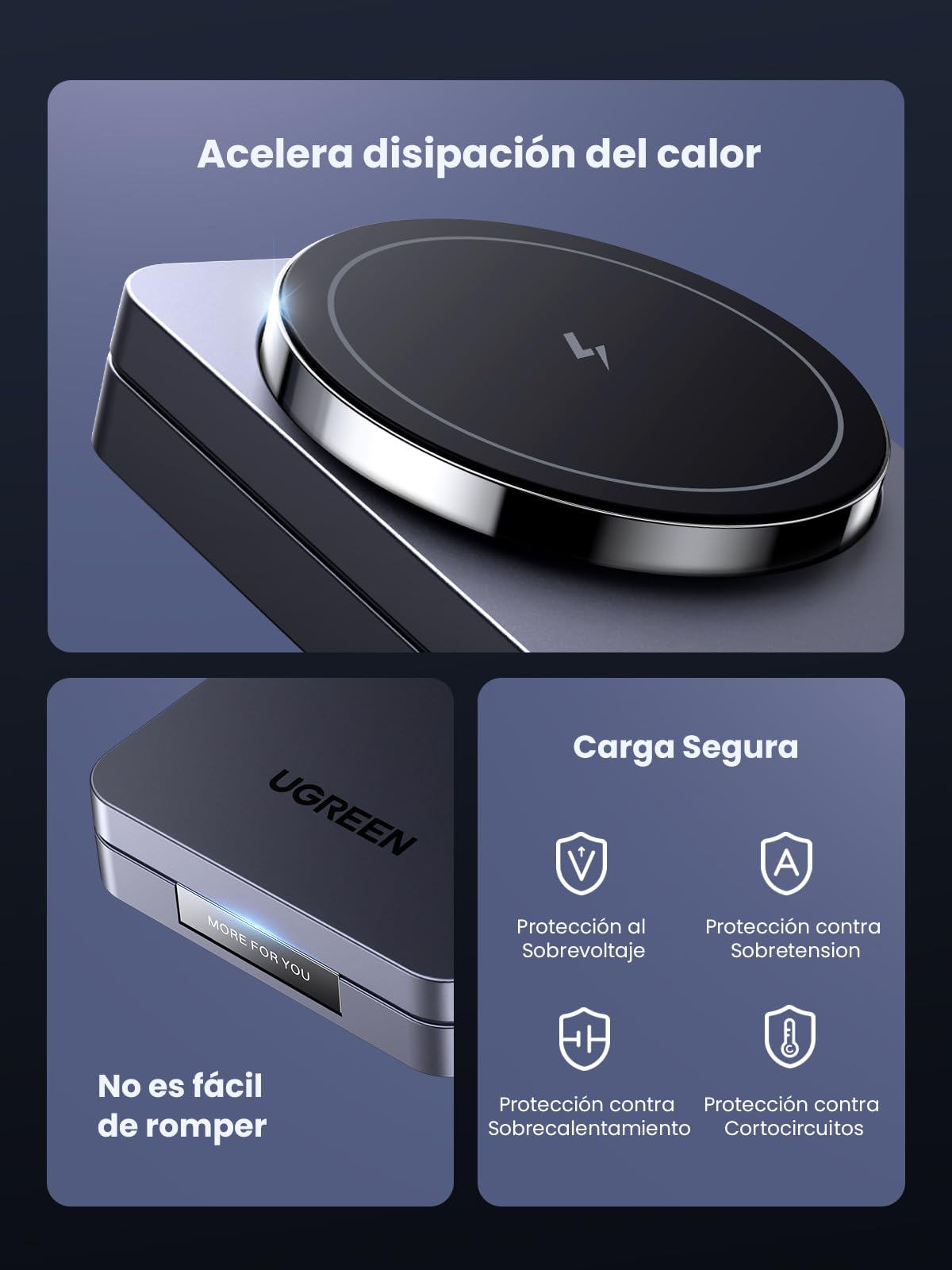 UGREEN MagFlow Cargador Inalámbrico, Estación de Carga 2 en 1 Magnética, Compatible con iPhone 16/15/14/13/12 Series, AirPods Pro 2/3