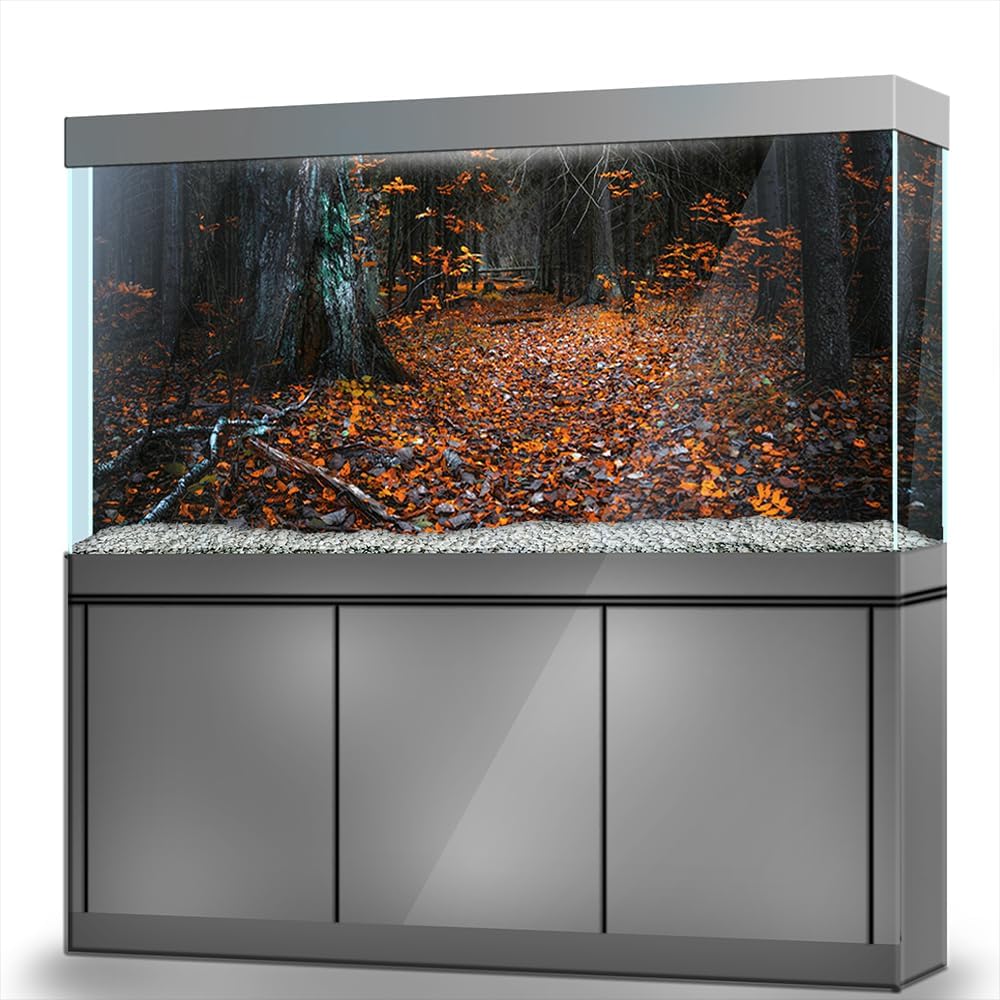 Aquarium Background Stickers - Autumn Path Forest Tree Leaf - Fish Tank Reptile Terrarium Decor Poster (120 x 60 cm / (47.2 x 23.6 inches))