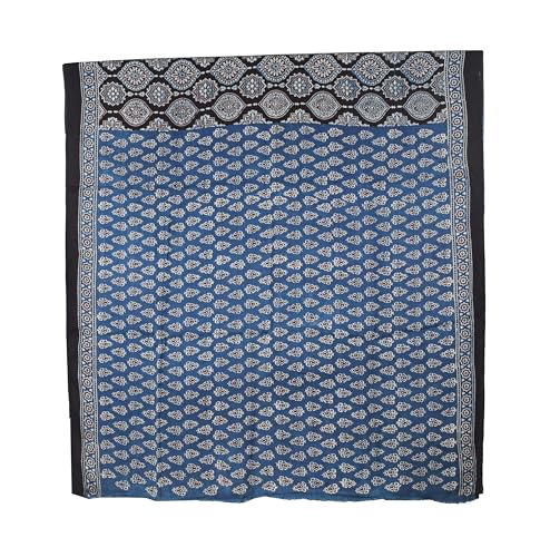Image of Ethnics of Kutch Womenss Ajrakh Modal Silk Natural Dye Hand Block Print Saree with Blouse Piece - 5.5 Mtr Length