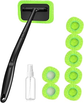 XINDELL Glass Cleaning Combo 22" Portable Window Cleaner Tool with Ergonomic Handle & Microfiber Pad + 5-Pack Replacement Square Pads for Car Interior/Exterior Glass & Home Windows, Streak-Free Clea