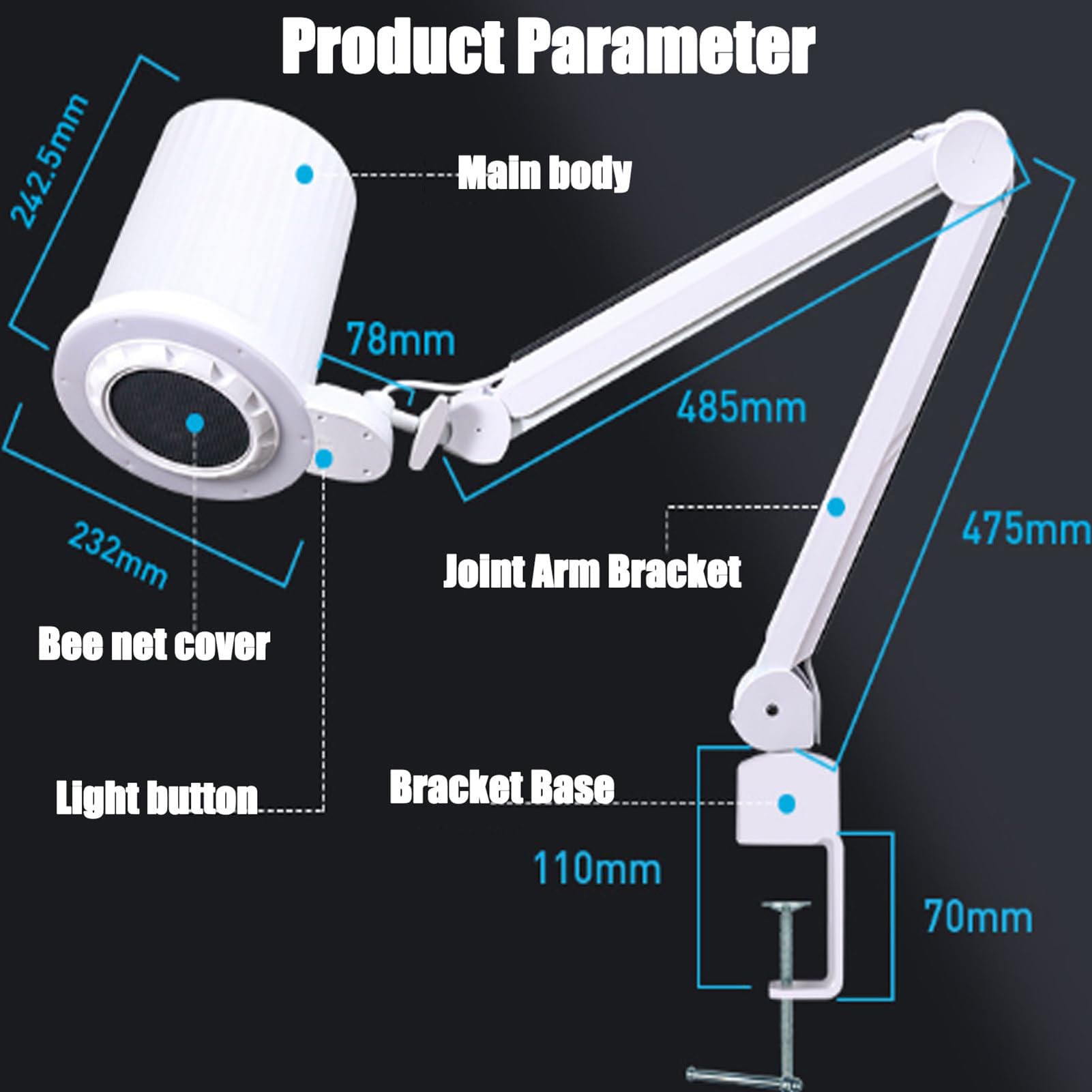 SenhE Collecteur de Poussière d'ongles avec Lampe, Collecteur de Poussière d'ongles Professionnel, pour Outil de Manucure à Domicile ou en Salon