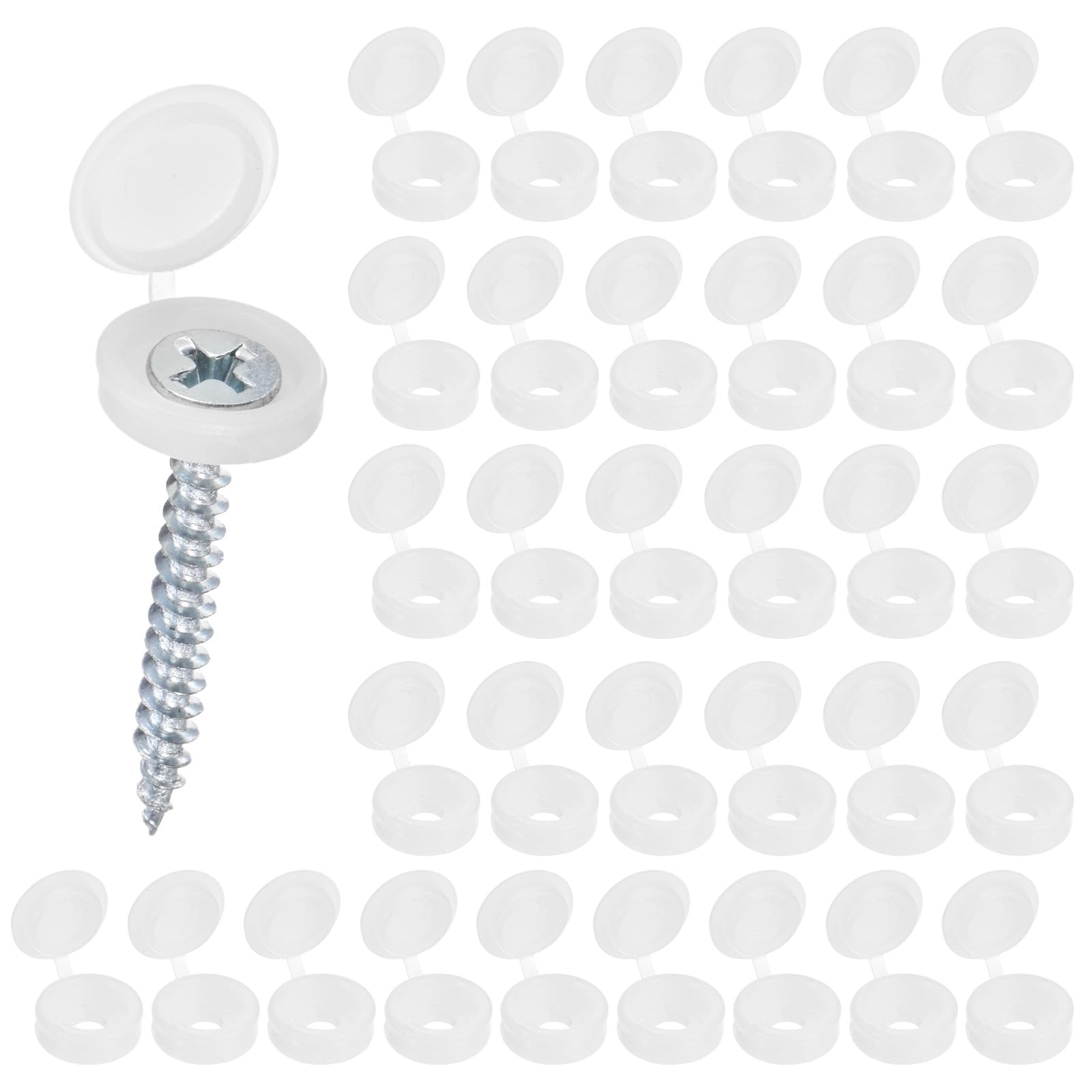 M METERXITY 100-Pack Plastic Hinged Screw Cover Caps, 3mm Shutter Screws with Caps, Fold Snap Washer Covers
