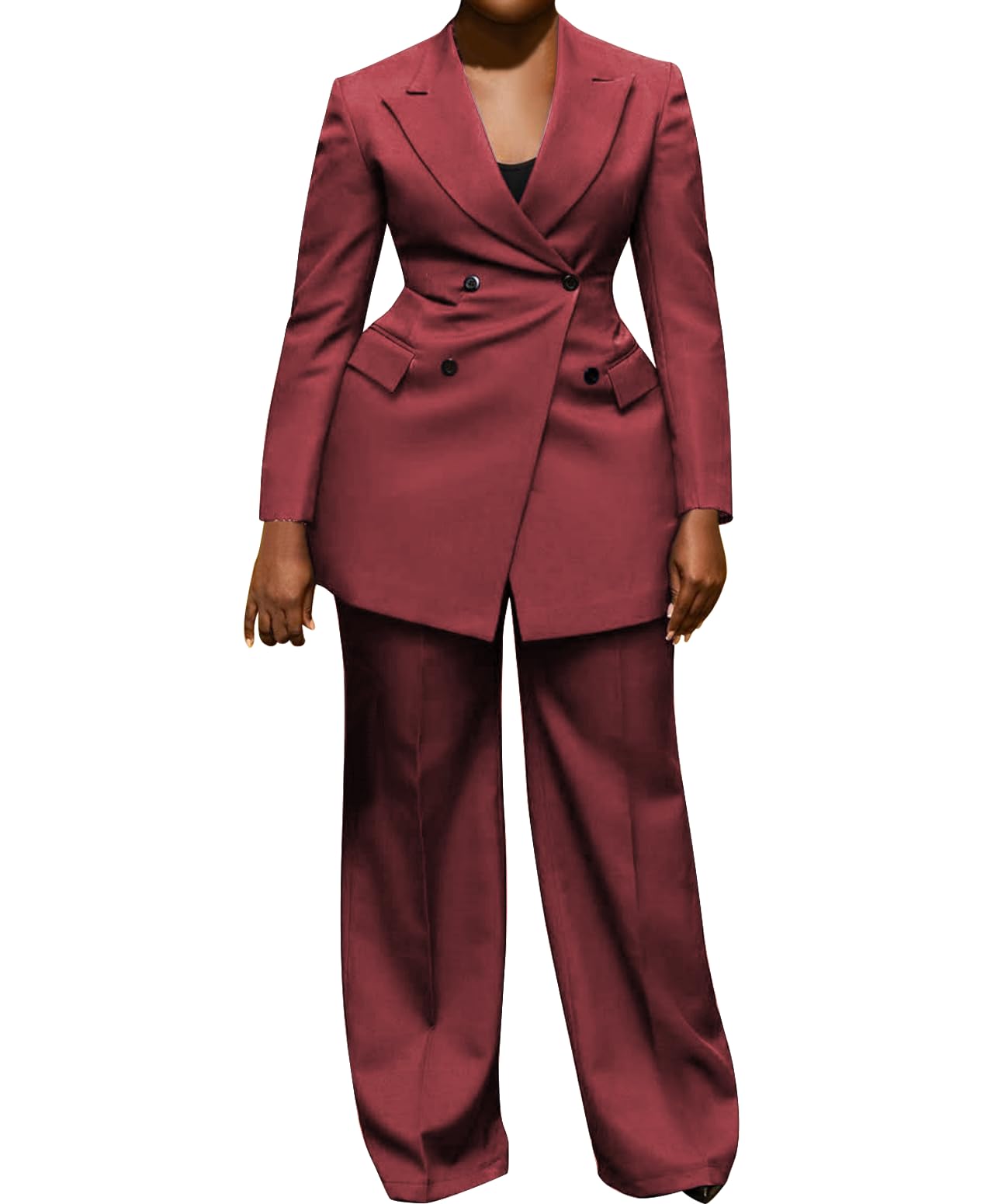 LROSEY Womens Dressy Pant Suits 2 Piece Casual Business Outfits High Waisted Pants Double Breasted Blazer Jacket with
