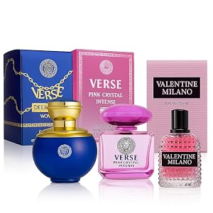 Womens Perfume Gift Set Verse Pink Crystal Intense Verse Deep Blue Valentine Milano Eau de Parfum 3 4