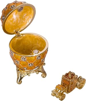 Faberge style Imperial Coronation Egg/Trinket Jewel Box with carriage 2.6 6.5 cm yellow