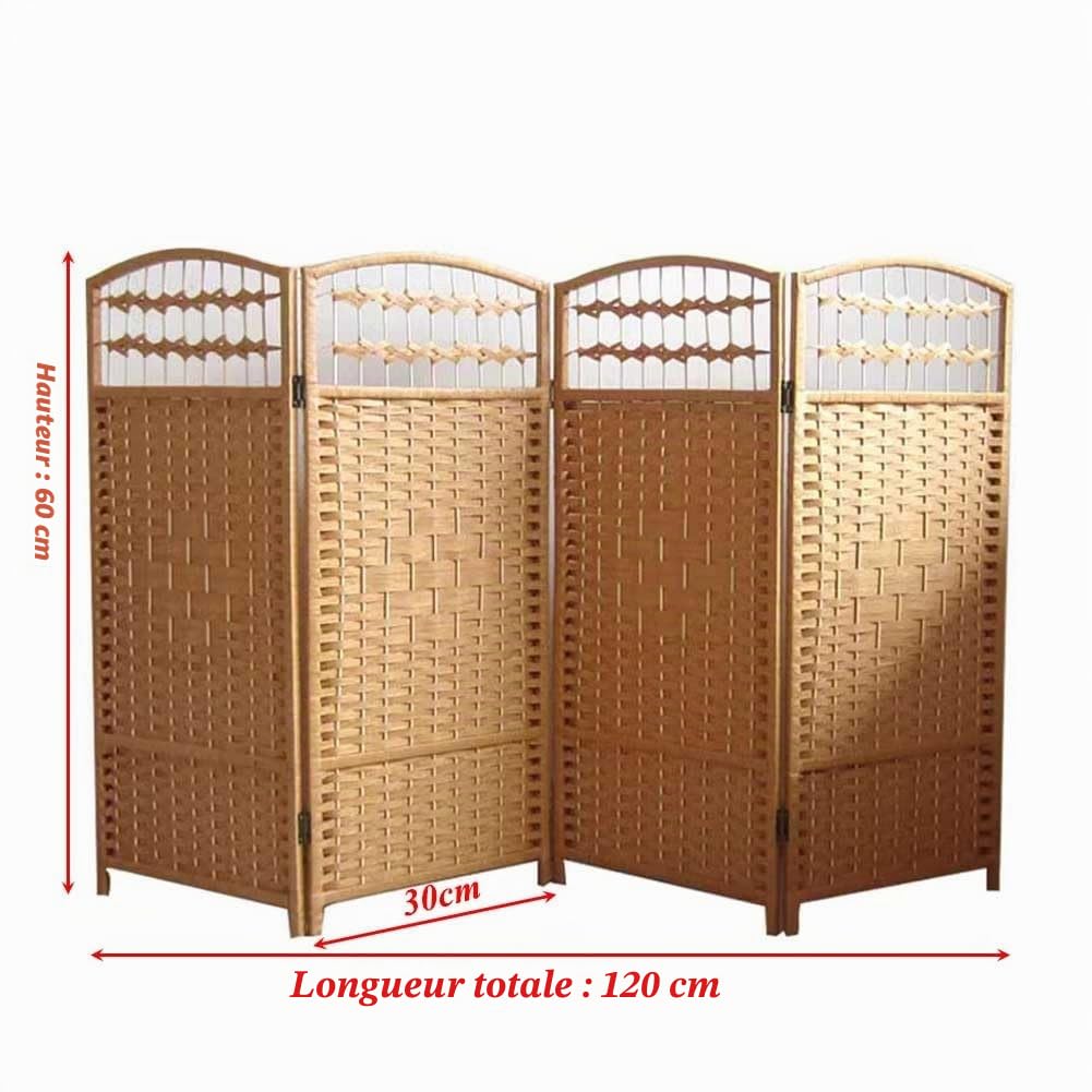 Artiz Paravent pour Chambre d'enfant en Rotin, Paravent Pliable pour Enfants Paravent pour Aire De Jeux Mobile Paravent Japonais Séparateur De Pièce (Couleur : Natural-4 Panel, Taille : 60x120cm)