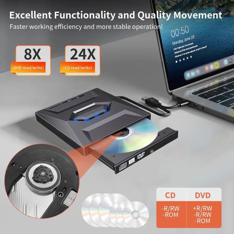 Lector y Grabadora Retro USB C 3.0 CD DVD Portable miniatura 3
