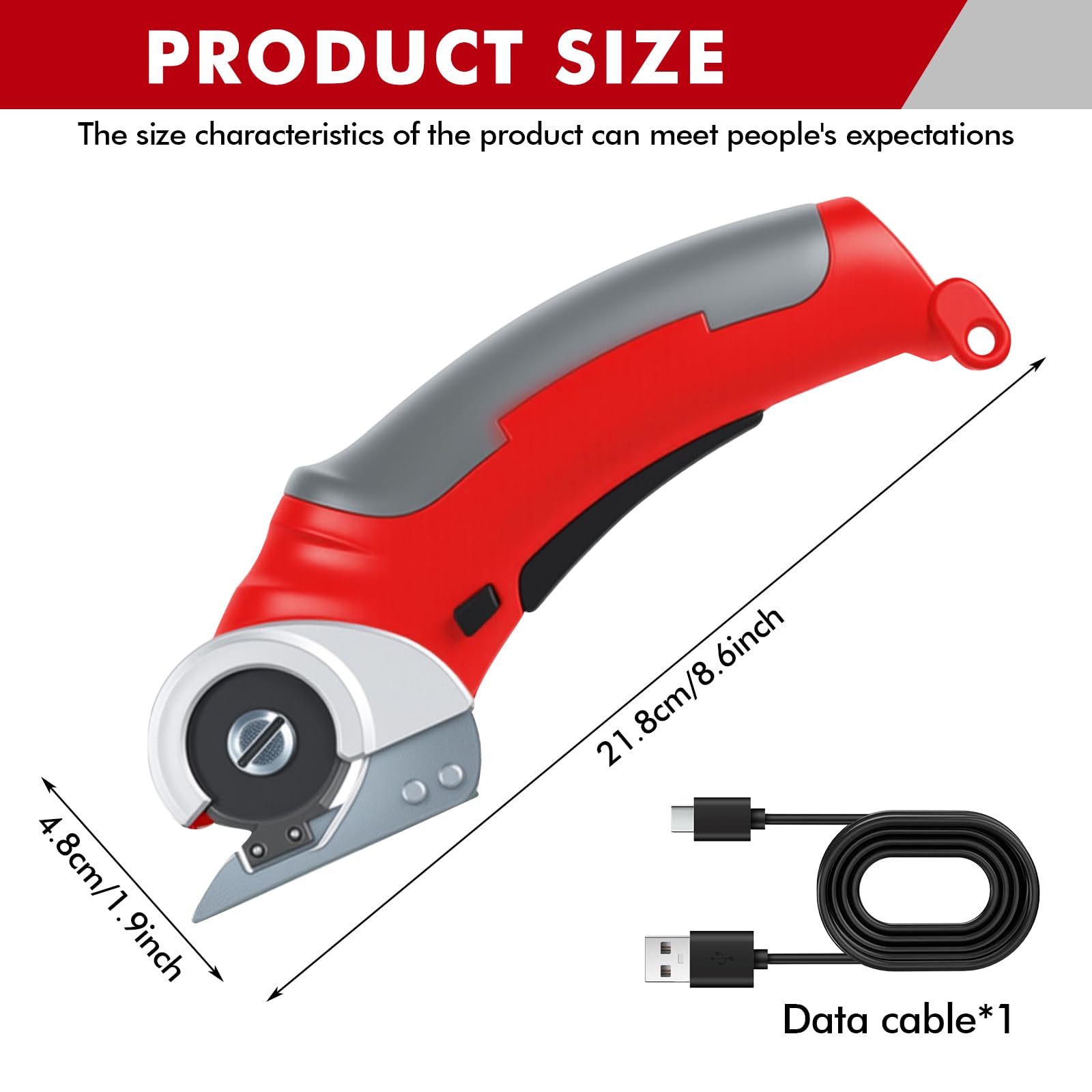 Cortador de cartón eléctrico, 2000 Mah, tijeras eléctricas, 4,2 V, tijeras eléctricas con interruptor de seguridad, para telas alfombras de cuero (rojo)