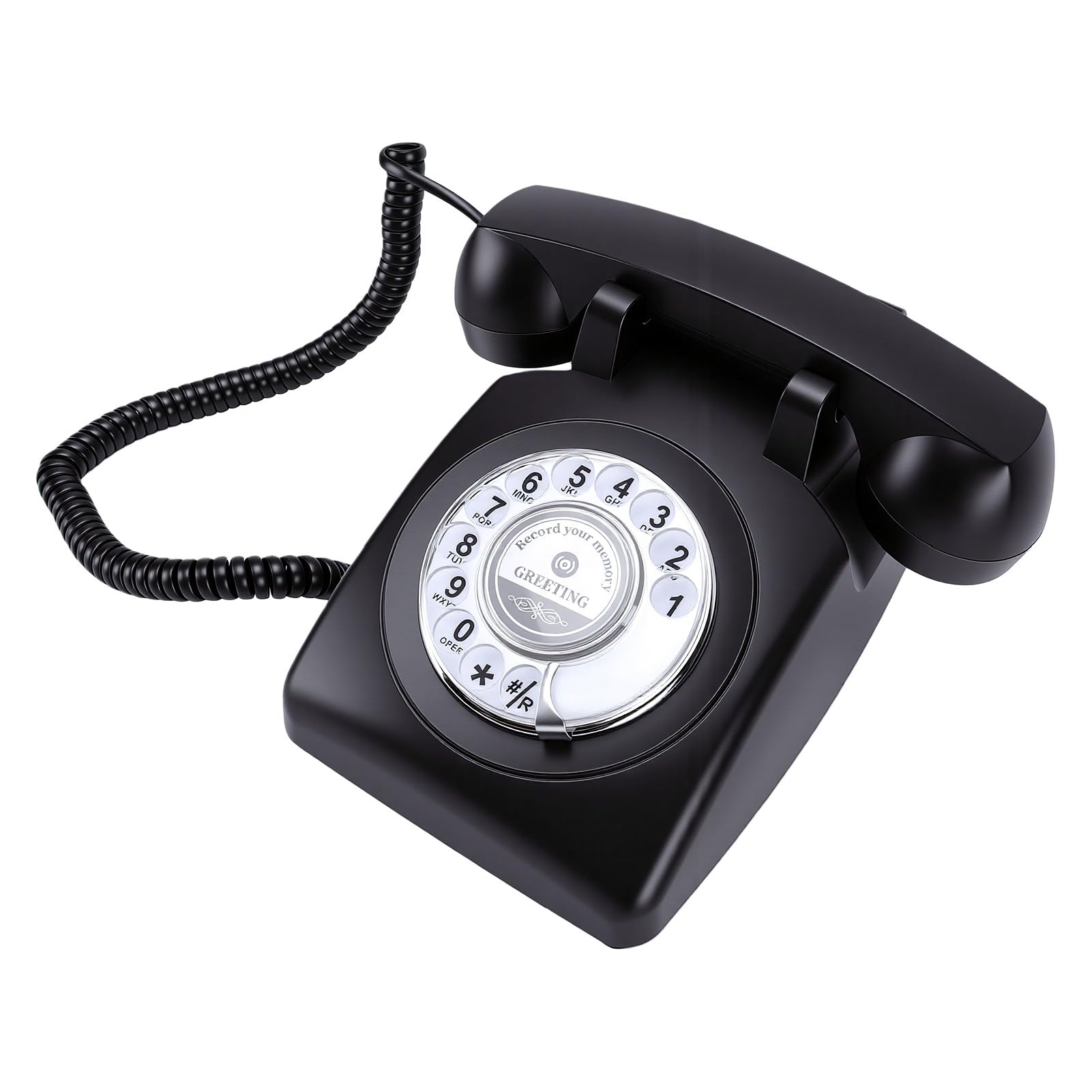 GOWENIC Telefono Vintage con Registrazione Vocale, Libro degli Ospiti con retrò per Eventi Nuziali, Memoria da 8 GB, Registrazione per 120 Ore, Telefono Regalo Facile da Usare (Black)