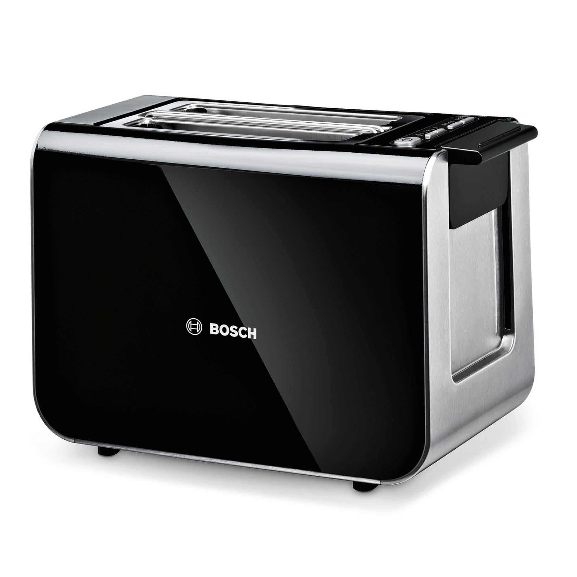 Bosch Toaster Styline TAT8613N, integrierter Brötchenaufsatz, Liftfunktion, Auftaufunktion, Abschaltautomatik, Brotzentrierung, 800 W, Edelstahl/schwarz