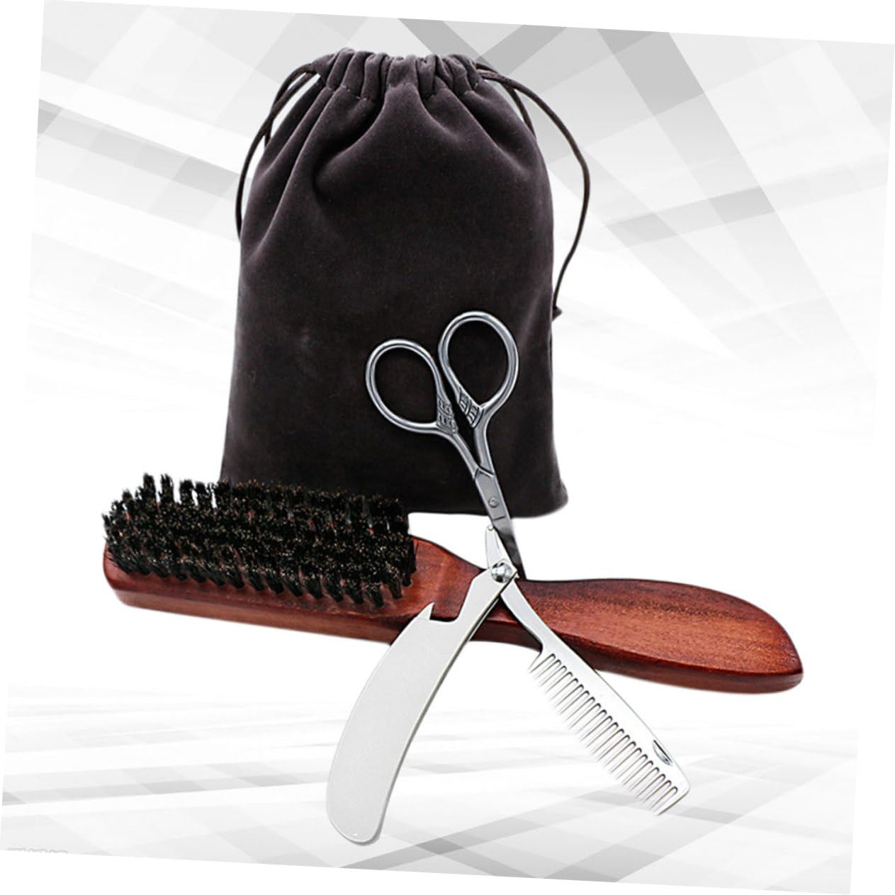 Beavorty 3sätze Beard Care Set Tragbares Teiliges Bartpflege-set Mit Bartbürste Und Stoffbeutel Für Herren Einfach Zu Verwenden Transportieren Für Bartpflege