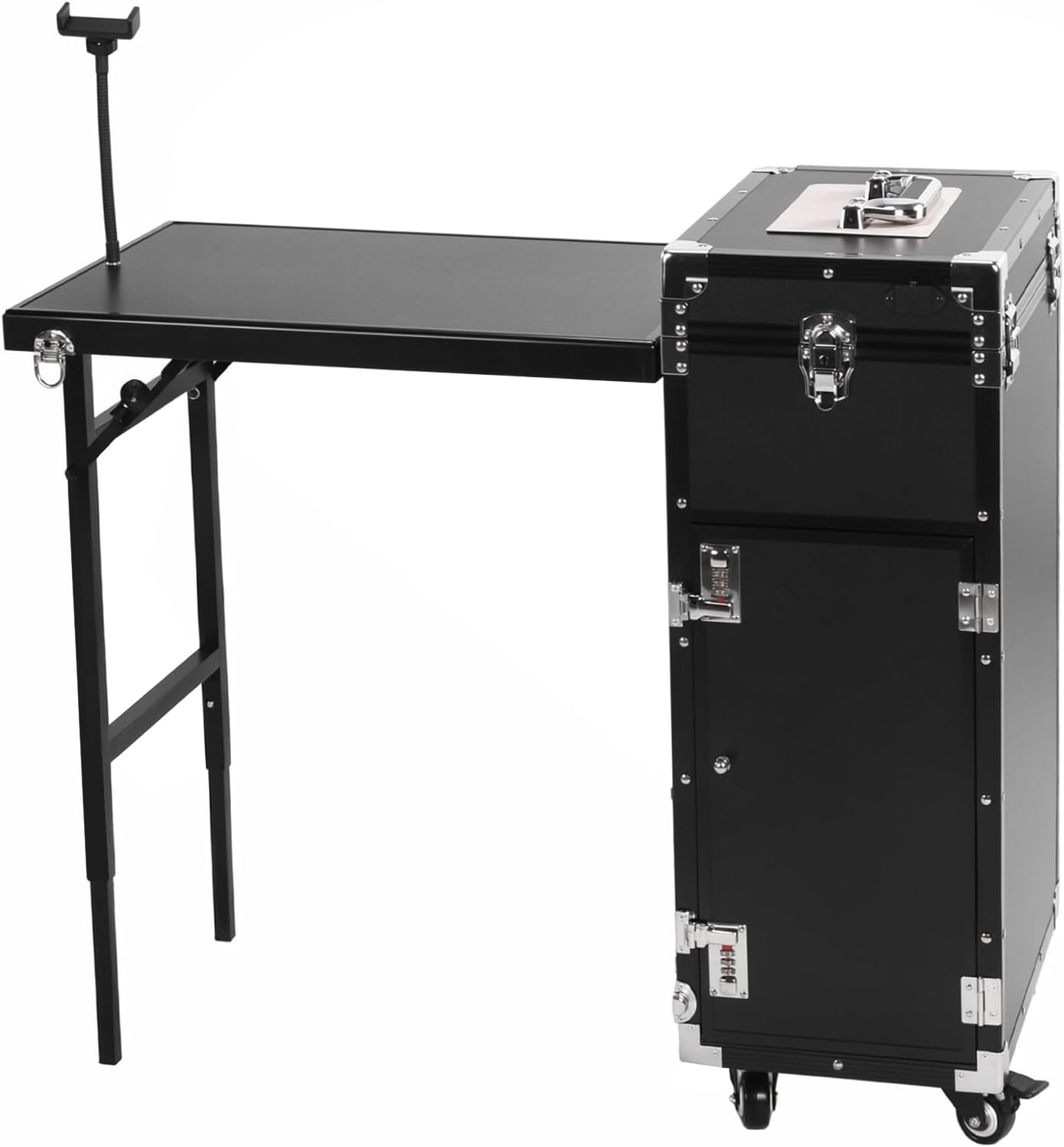 Foldable Rolling Manicure Table with Wheel & Drawers 2 Desktop Cosmetic Trolley Organizer Large Capacity Rolling Nail Technician Workstation for Mobile Nails Techs & Salon Use