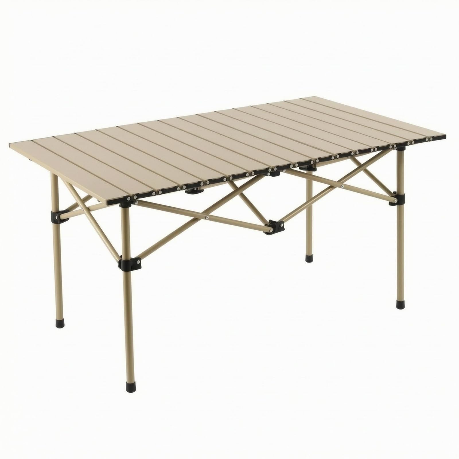 rockible Mesa de Camping Plegable Ligera con Superficie Segmentada Mesa Auxiliar Mesa de Picnic Mesa de Exterior Diseño Abatible de Patas Rectas y Cruces, 120 65 62 Cm, Beige