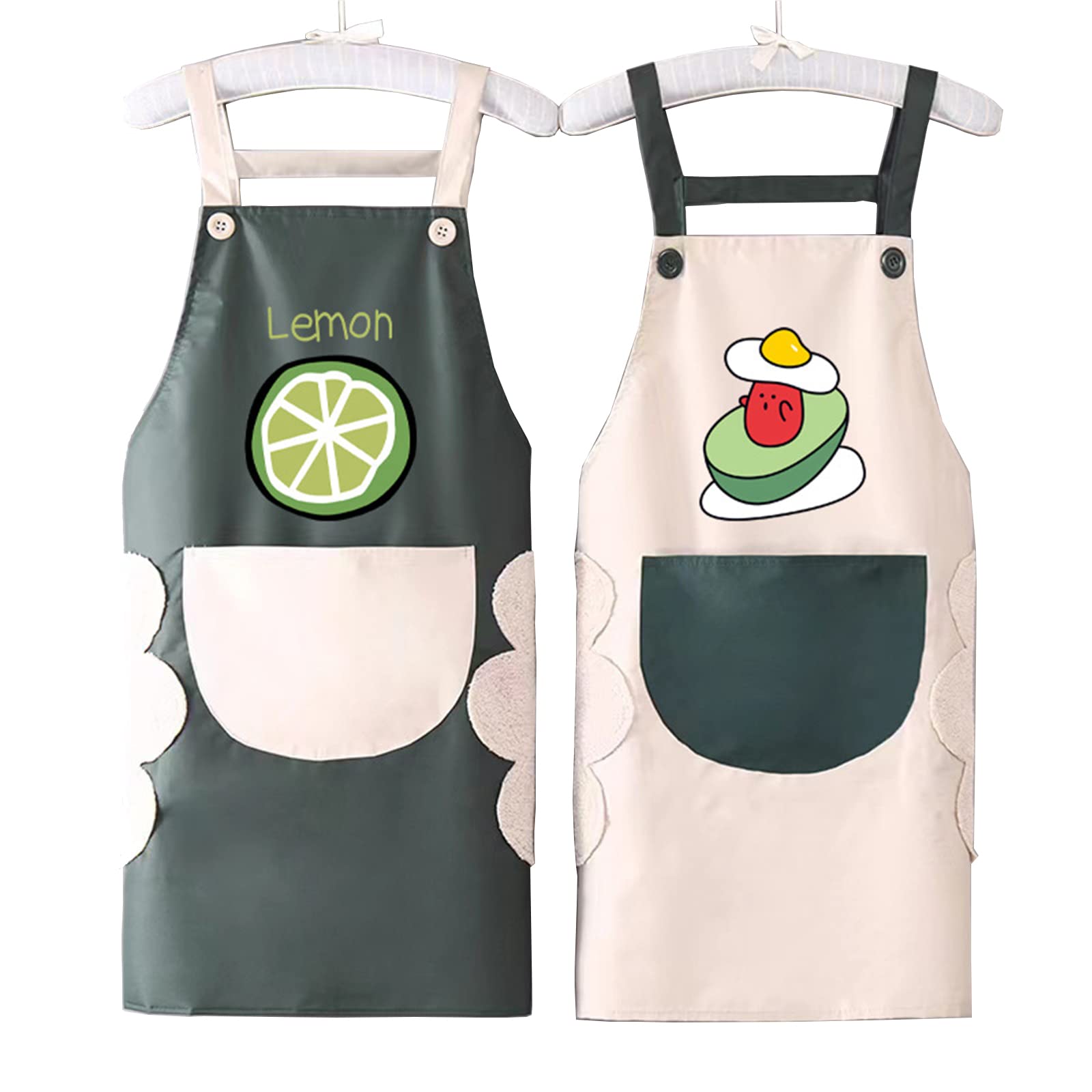 2 Pack Kitchen Cooking Aprons, Waterproof Cooking Bib Aprons with Large Pockets and Hand Wipe for Women Men Chef Coveralls
