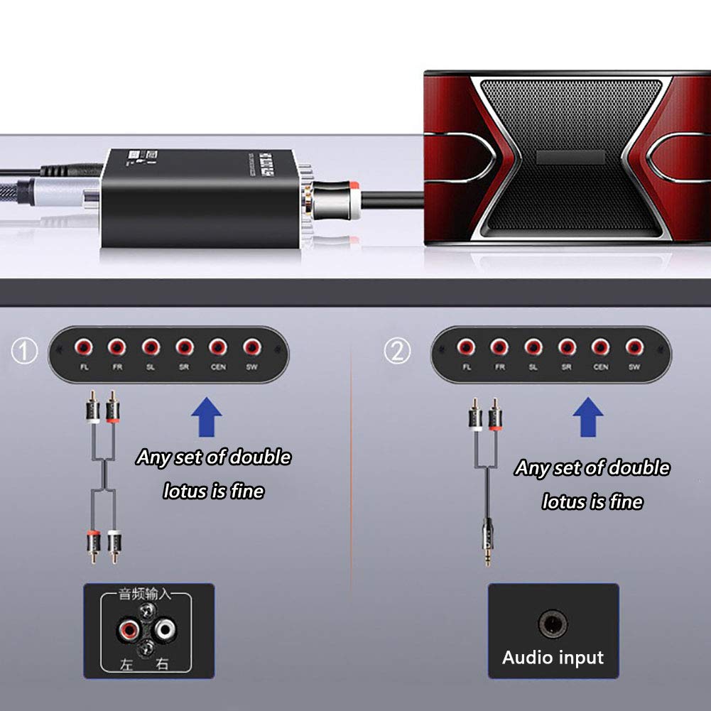 Décodeur Audio, décodeur Audio Dolby DTS/AC3, tête de Lotus RCA Optique numérique vers analogique RCA 5.1ch SPDIF, convertisseur Audio Compatible RCA L/R + Prise 3,5 mm