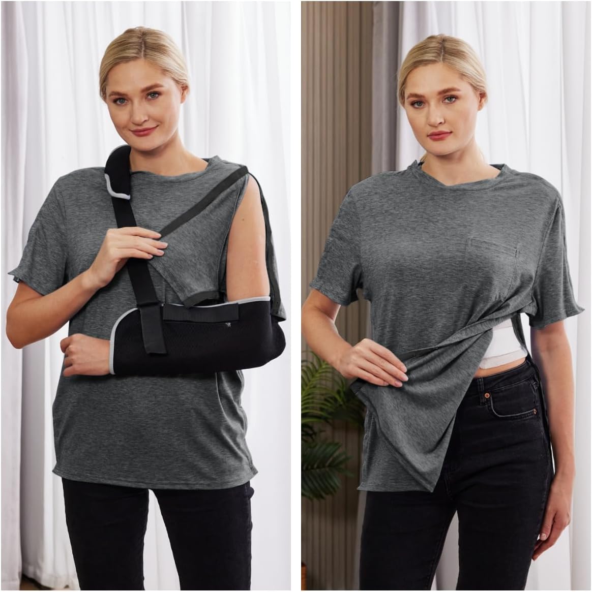 Deyeek Men's Post Shoulder Surgery Shirts Recovery Tear Away Short Sleeve Full Open Side Snap Adaptive Chemo Clothing - Image 6