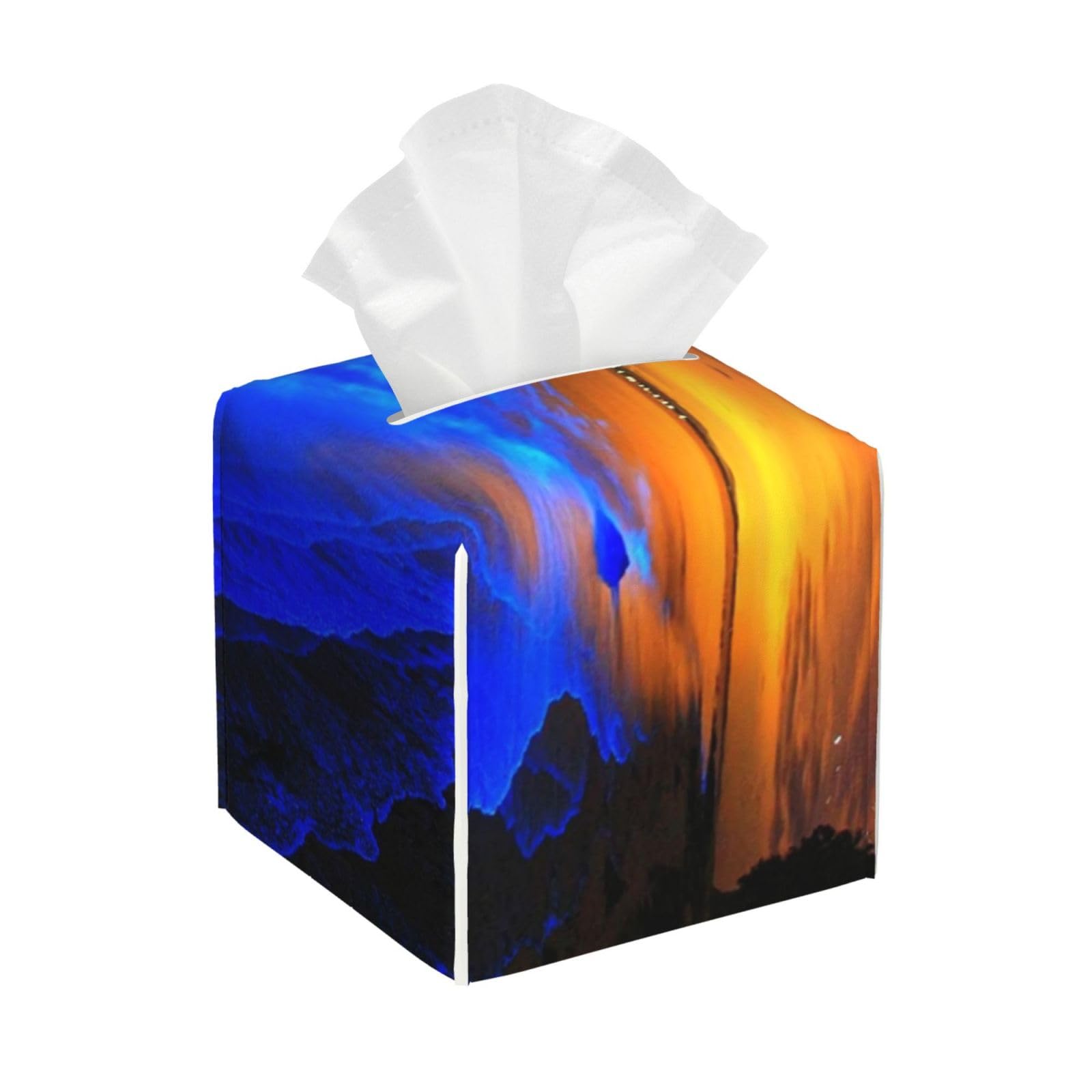 Fluorescent Glow in Blue of Waves Running Ashore PVC Cube Tissue Pack for Home Office Bathroom Use