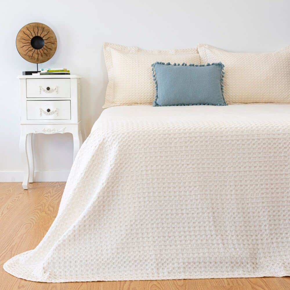 Casa da Laura - Colcha Beige para Camas 135/140 / 150 - 240 x 260 cm - Elegante patrón de Waffle - 100% Algodón Prelavado