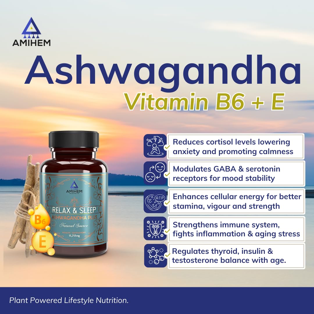 Ashwagandha Capsules 500mg | Stress Relief, Sleep Support & Cognitive Enhancement | Added Vitamin E and Vitamin B6 — Amazon image 2