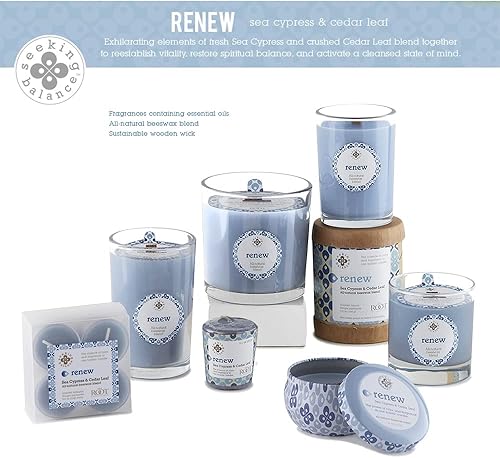 Miniatura 3 de Root Candles Seeking Balance - Vela de aromaterapia con mecha de madera, 12 onzas, Renew hoja de ciprés marino y cedro
