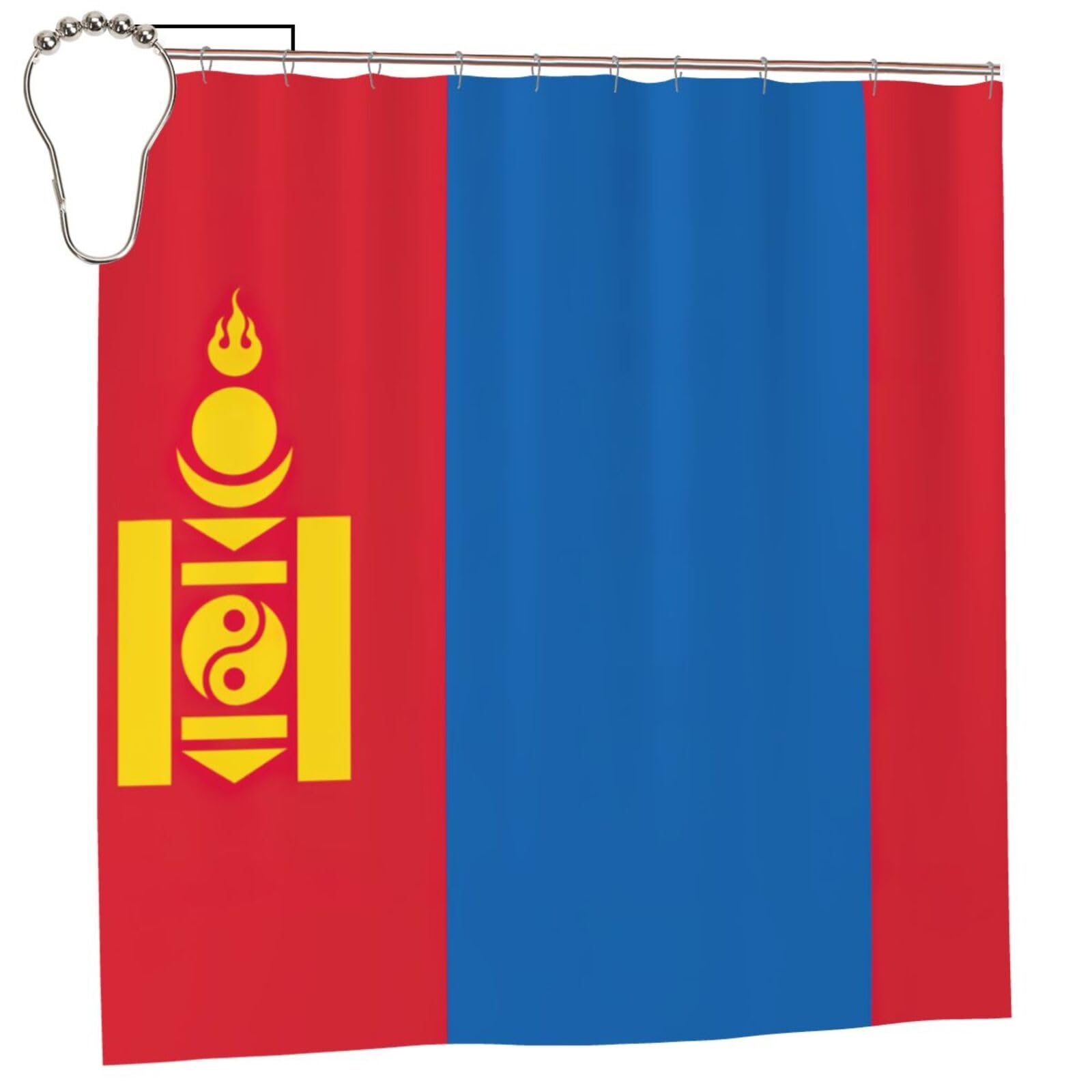 Rideau de douche sans rouille à bouton-pression motif drapeau mongol
