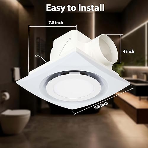Miniatura 6 de Extractor de baño silencioso de 10 pulgadas con luz, ventilación de baño con luz, ventilador de escape de ducha con luz 1.0 Sone 85CFM, ideal para
