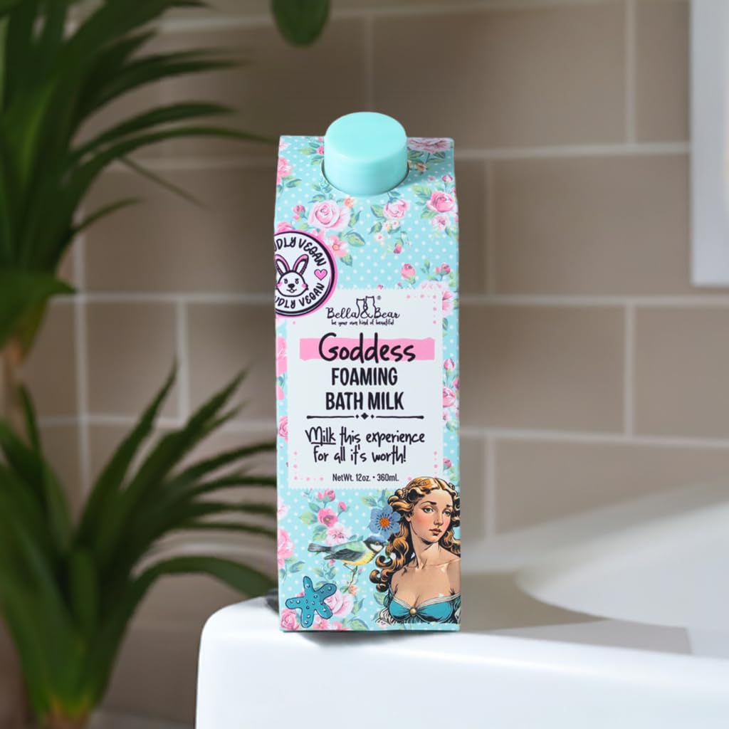 Bella & Bear Goddess Mega Bath & Body Gift Set with Foaming Shower Gel & Bubble Bath, Bath Milk, Body Scrub & Lip Scrub and Lip Butter - Gift for Women