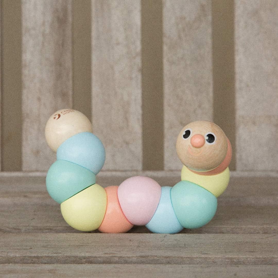 Classic World Wooden Twist Caterpillar Pull Toy, Flexible Colourful Worm for Babies, Toddlers, Kids, Develops Fine Motor Skills and Color Recognition, 25 cm, 1 Year+, Pastel Colors