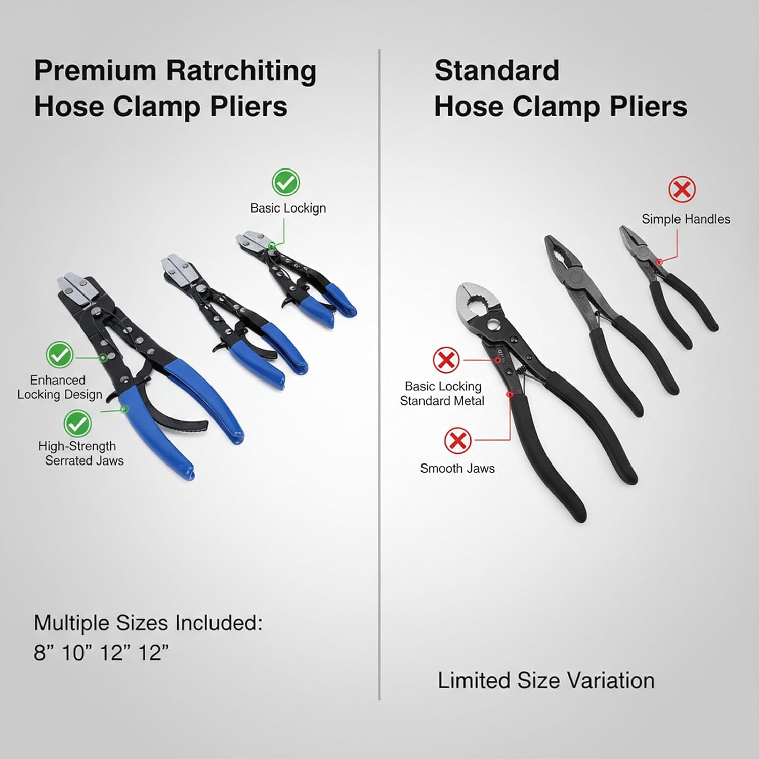 Ratcheting Hose Pinch Off Pliers Set, Professional Heavy Duty Serrated Rotating Jaws Pliers, Adjustable Ratchet Lock Tool with Blue Handle, Ideal for Automotive Fuel Lines
