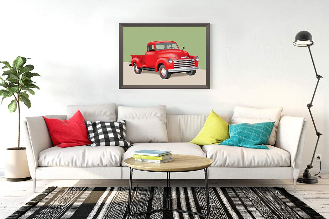 DIY 5D Diamond Painting Kit Vintage Pickup Truck Graphic Red Seamless 14